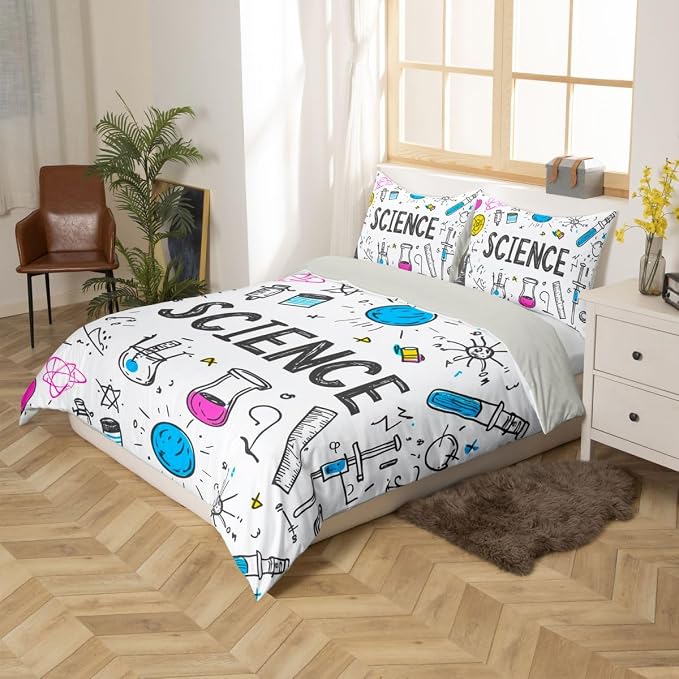 Erosebridal Science Duvet Cover Set Math Equations Geometry Axis Art Twin Bedding Sets for Girls for Toddler Boys | School Educational Comforter Cover Science Students Bed Set, Room Decor Aesthetic