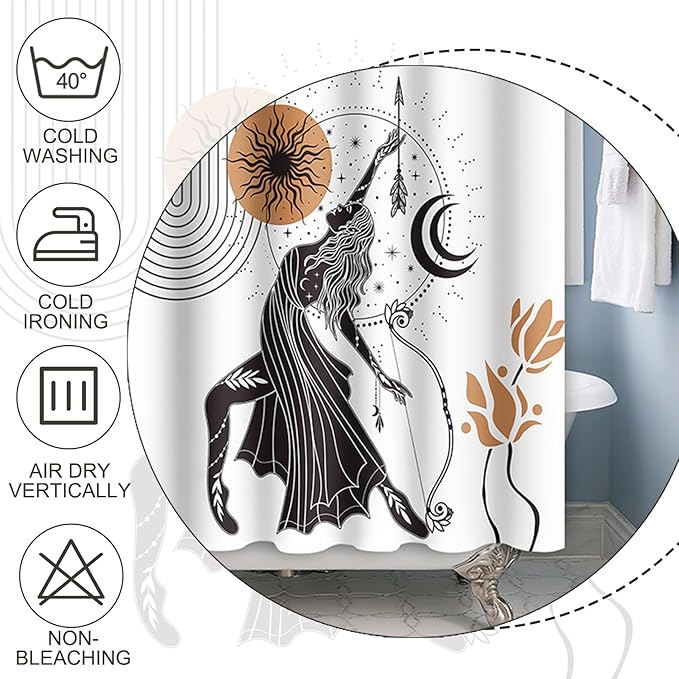 Baocicco Boho Shower Curtain Sun Moon Women Bow and Arrow Plants Modern Geometric Shower Curtains Decorative for Bathroom Waterproof Fabric Shower Curtain with Hooks 60x72 Inches
