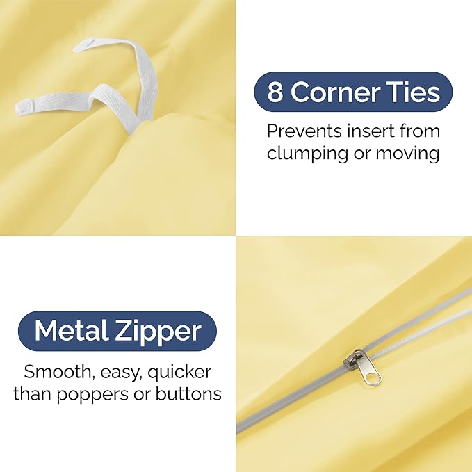 Duvet Cover Twin/Twin XL Size - Extra Soft Twin/Twin XL Size Duvet Cover - Lightweight & Breathable & Fade Free with Zipper Closures and Ties - 68" x 90" Inches - (Yellow) Comforter Not Included