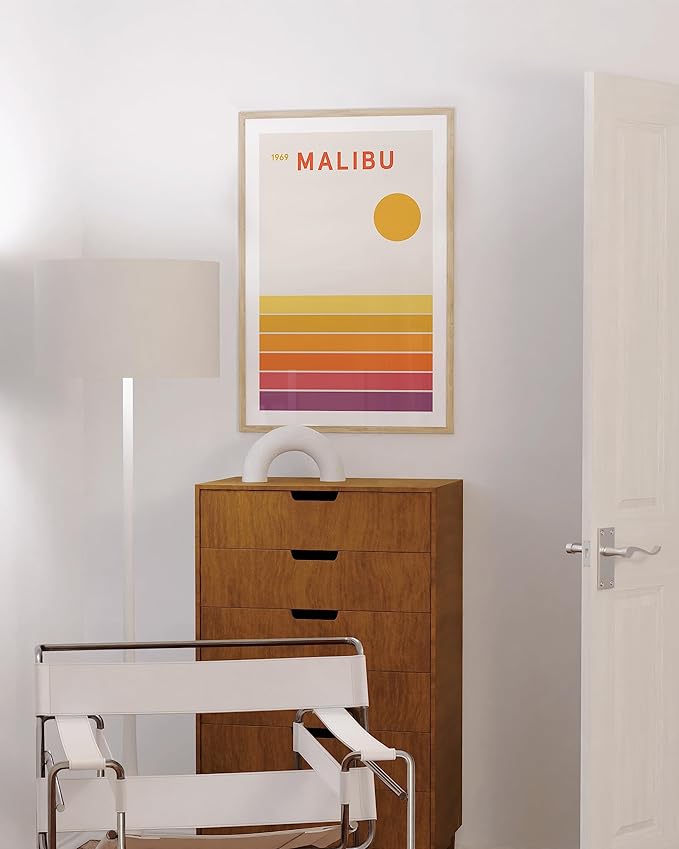 HAUS AND HUES Vintage California Wall Art - Travel Orange Geometric Wall Art (Beige Frame, 24x36)