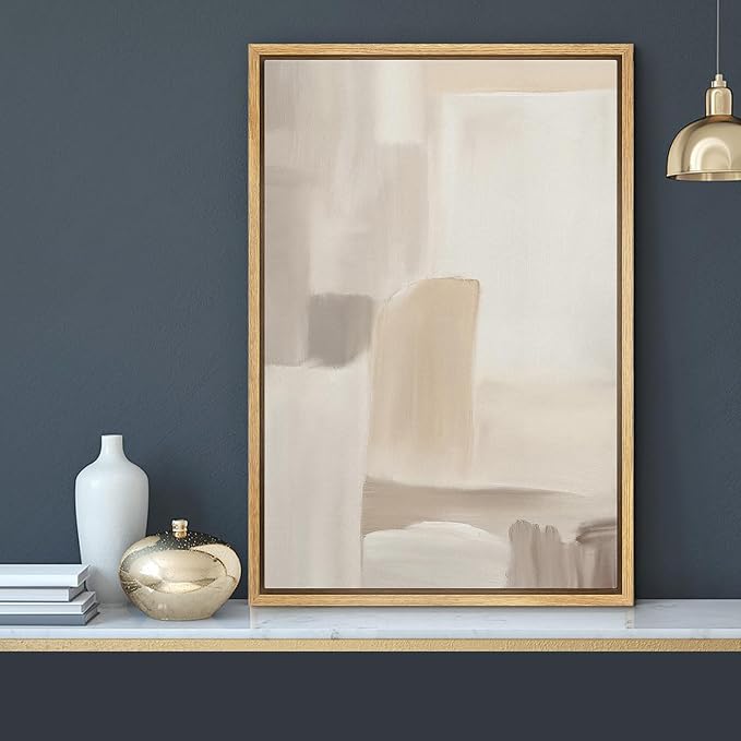 MUDECOR Framed Canvas Print Wall Art Minimalist Neutral Abstract Beige and Taupe Geometric Illustrations Minimalism Decorative Bohemian Colorful Zen for Living Room, Bedroom, Office - 16"x24" NATURAL