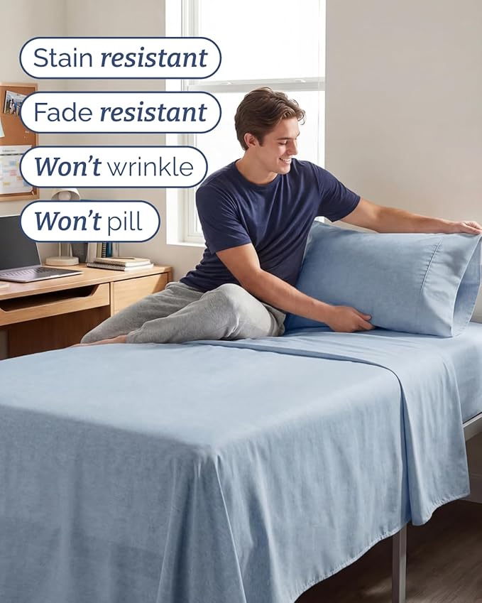 Twin XL Size 3 Piece Sheet Set - Comfy Breathable & Cooling Sheets - Hotel Luxury Bed Sheets for Women & Men - Deep Pockets, Easy-Fit, Soft & Wrinkle Free Sheets - Heathered Blue Oeko-Tex Bed Sheets