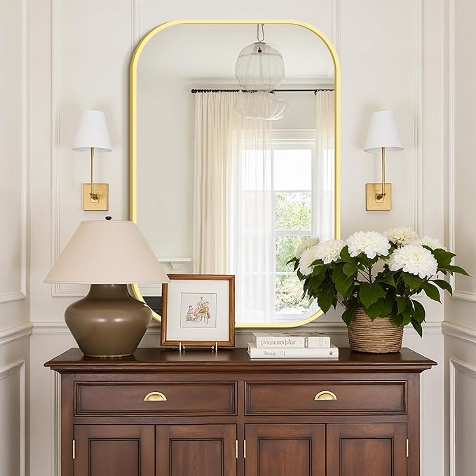 Bathroom Mirror for Wall, Gold Bathroom Vanity Mirror for Over Sink 26 x 38, HD Reflection Shatterproof Mirror for Living Room Bedroom Entryway, Metal Frame Rectangular Shape