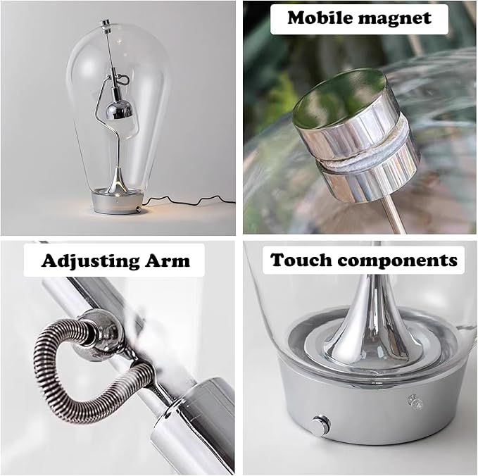 Bofea-Desk Lamp for Home Office Creative Globe Glass Table Lamp with Magnetic Metal Swing Arm Lamps Reading Light Touch Control Table Lamps with 3 Color Temperatures Modern Desk Light for Living Room