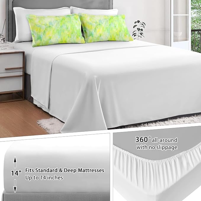 5Pcs Comforter Set Twin Size, Modern Cool Lime Green Abstract, Bed Decor Cold Light Citrus Wave Space Bedroom Bedding Set with Flat Sheet Fitted Sheet Pillowcases Shams for Kids and Adults