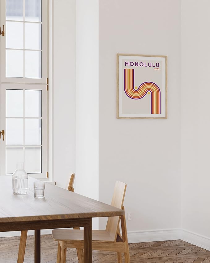 HAUS AND HUES Vintage Wall Art - Retro Art, Travel Art, Frameable Abstract Mid Century Modern Wall Decor, Retro Wall Art Mid Century, Wall Decor Aesthetic (Beige Frame, 12x16)