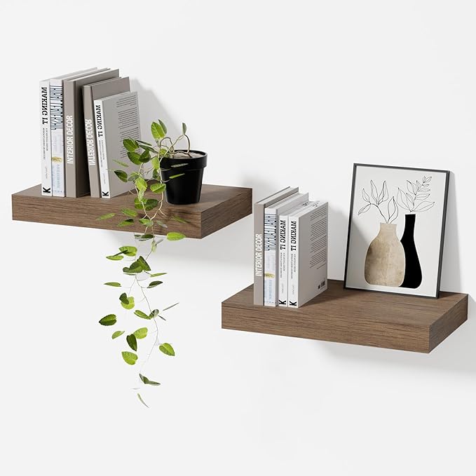 Bathroom Floating Shelves for Wall, Smoke Gray Small 11.8" Floating Shelf for Storage, Display and Farmhouse Rustic Home Decor, Perfect Over Toilet for Bedroom, Kitchen or Living Room, 2-Pack