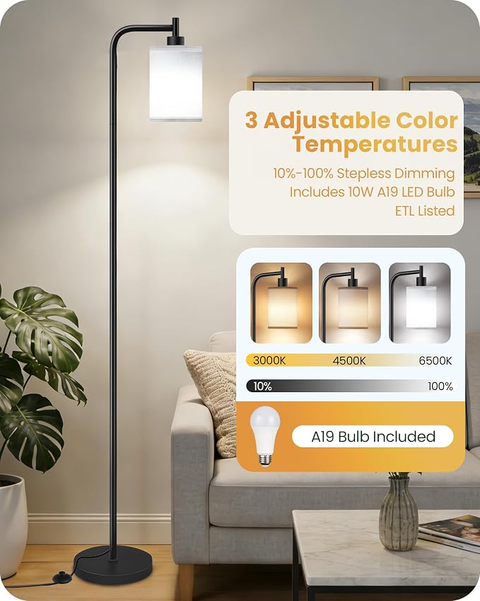 2Pack Dimmable Floor Lamp for Living Room with Remote and Foot Switch, Modern Standing, Corner Lamp,10W Bulb 3 Color Temperatures, for Bedroom, Office, ETL Listed, Black and White CW19LDP205