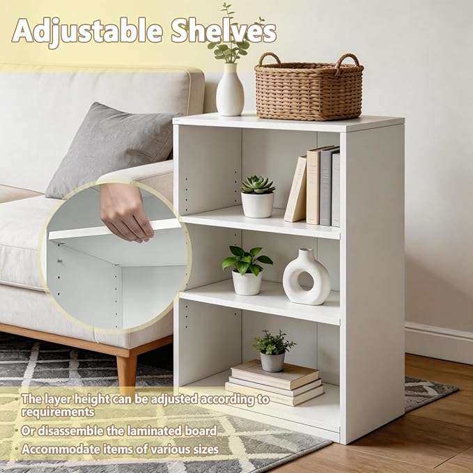 3-Tier Bookcase, 71 Inches, Wooden Open Display Floor Bookshelf with Adjustable Shelves (White)