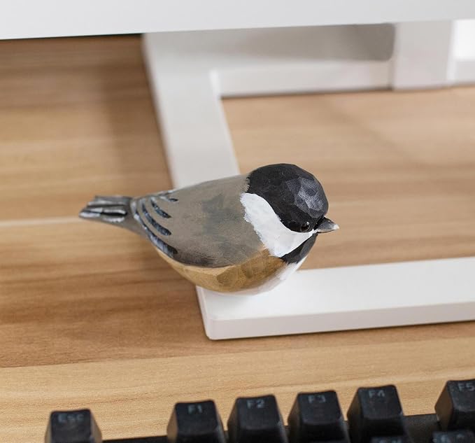 Handmade Black-Capped Chickadee Bird Figurine, Wooden Black-Capped Chickadee Carving, Unique Small Bird Statue for Home Décor or Collectible Gift