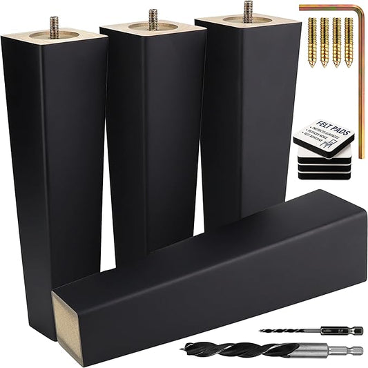 Airy Abode Premium Black Square Furniture Legs (Full Install Kit) - Pick Your Size and Color