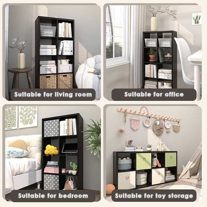 Endearing Limons【2026 Wooden Thick Border 8 Cube Shelf Storage Organizer with Anti-Tipping Kits + Reversible Open Back Bookcase (11 x 11 Unit Cell Chocolate)