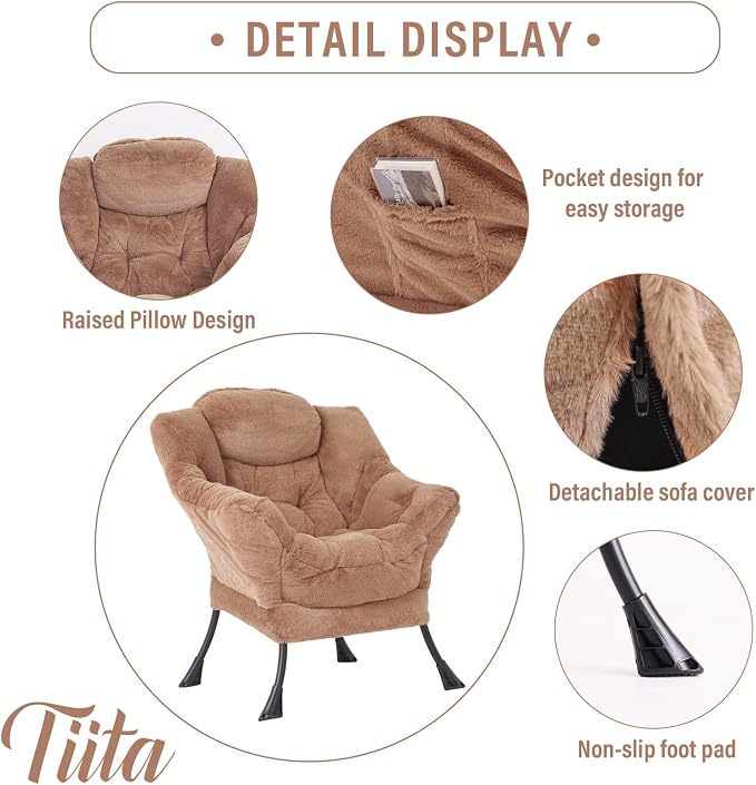 Tiita Modern Large Accent Lounge Chair with Ottoman, Leisure Sofa Armchair with Footrest, Reading Chair for Bedroom, Living Room, Dorm Rooms, Garden and Courtyard