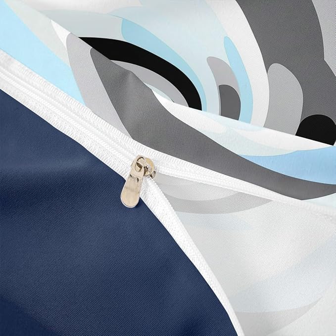 Erosebridal Geometric Circles Duvet Cover Queen for Kids Teens Adults,Blue Grey Black White Comforter Cover,Abstract Art Bedding Set,Mid Century Minimalist Bed Set with 2 Pillowcases Bedroom Decor