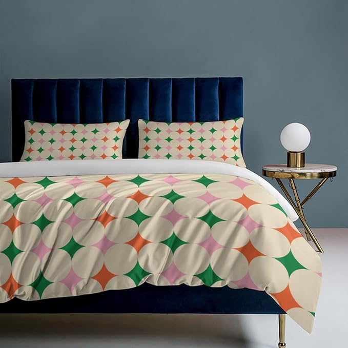 Modern Mid Century Duvet Cover, Vintage Geometry Bedding Sets Soft Comforter Cover，Aesthetic Abstract Art Bedding 3 Piece (1 Duvet Cover 86"x70" + 2 Pillow Sham 20"x30")