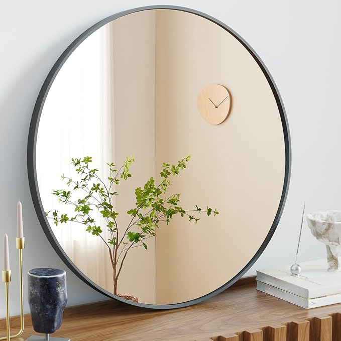 Sweetcrispy Round Bathroom Mirror for Over Sink, 30 Inch Wall Mounted Vanity Mirror with Matte Metal Frame, Decor for Bathroom, Entryway, Bedroom, Black
