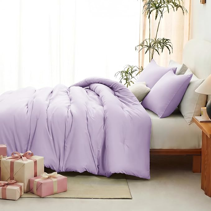 CozyLux Oversized King Comforter Set Lavender, 3 Pieces 120"x98" Lightweight Down Alternative Quilted Bedding Sets, Light Purple All Season Solid Comforter with 2 Pillowcases, Bed Set Gift for Home