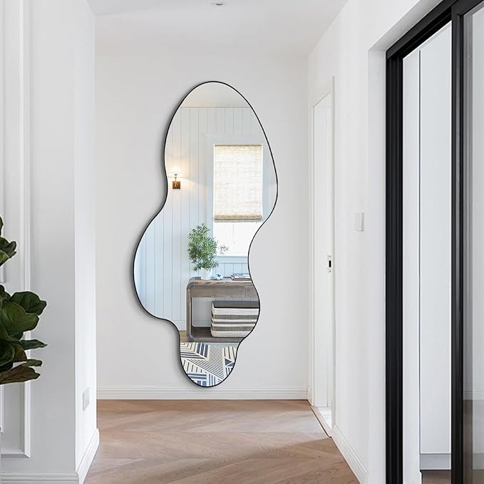 Irregular Mirror, 60"x30" Asymmetrical Mirror Full Length, Large Abstract Mirrors with Metal Frame, Modern Unique Shaped Mirrors for Living Room Bathroom Bedroom Hallway Entryway Fireplace