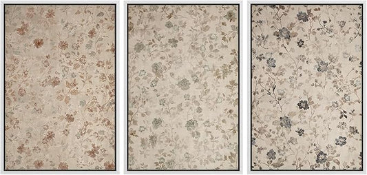 MUDECOR Framed Wall Art Print Set Vintage Floral Botanical in Neutral Tones Illustrations Realism Decorative for Living Room, Bedroom, Office - 16"x24"x3 White