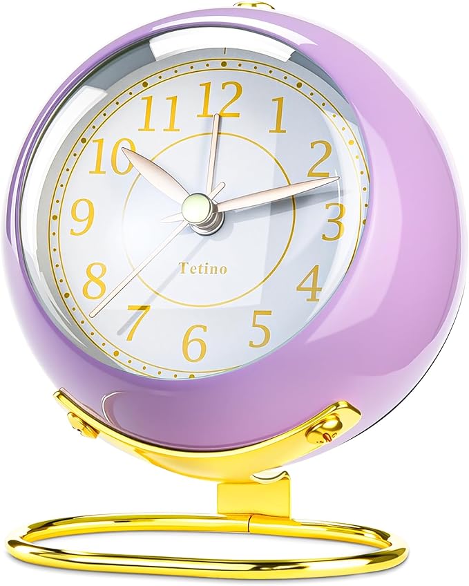 Tetino Analog Alarm Clocks,Retro Backlight Cute Simple Design Small Desk Clock with Night Light,Silent Non-Ticking,Battery Powered,for Kids,Teens,Bedroom,Travel,Kitchen,Bedside Desk Decor. (Purple)