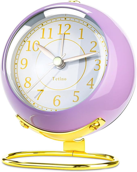 Tetino Analog Alarm Clocks,Retro Backlight Cute Simple Design Small Desk Clock with Night Light,Silent Non-Ticking,Battery Powered,for Kids,Teens,Bedroom,Travel,Kitchen,Bedside Desk Decor. (Purple)
