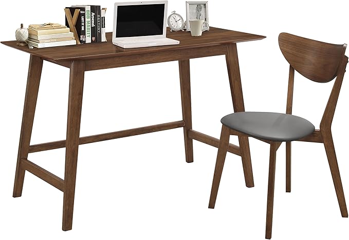 Coaster Home Furnishings - Karri - Wood - 2-Piece Home Office Computer Desk and Chair Set with Rectangular Tabletop, Leatherette Upholstery - Mid-Century Modern - Home Office - Walnut - 801095