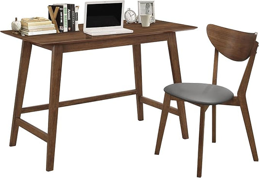 Coaster Home Furnishings - Karri - Wood - 2-Piece Home Office Computer Desk and Chair Set with Rectangular Tabletop, Leatherette Upholstery - Mid-Century Modern - Home Office - Walnut - 801095