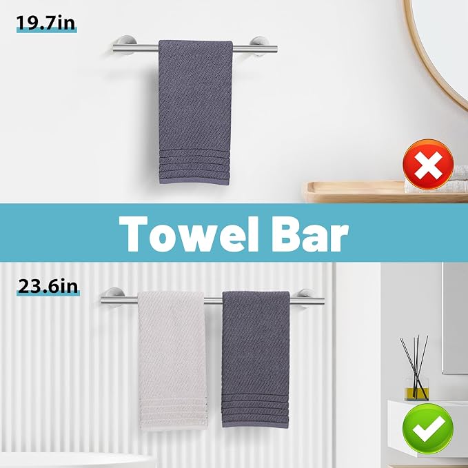 Brushed Nickel Bathroom Hardware Set, 6 Pieces Towel Bar Bathroom Accessories Set Toilet Paper Holder Towel Holder Towel Ring and Towel Hooks Wall Mounted, SUS304 Stainless Steel Towel Rack Set