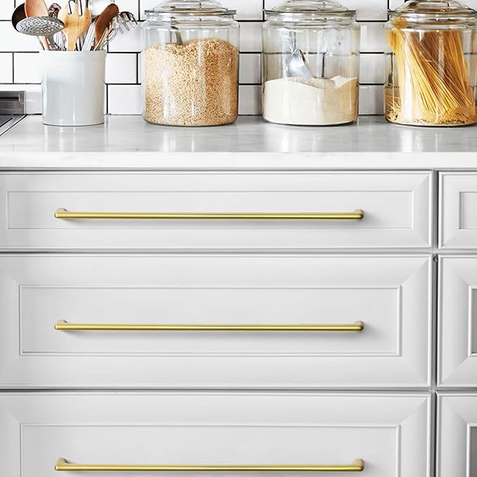 Goo-Ki Brushed Gold Cabinet Pulls with 12.6''(320mm) Hole Centers, Modern Style Zinc Alloy Cabinet Handles for Dresser,Wardrobe,Cupboard- 2 Pack