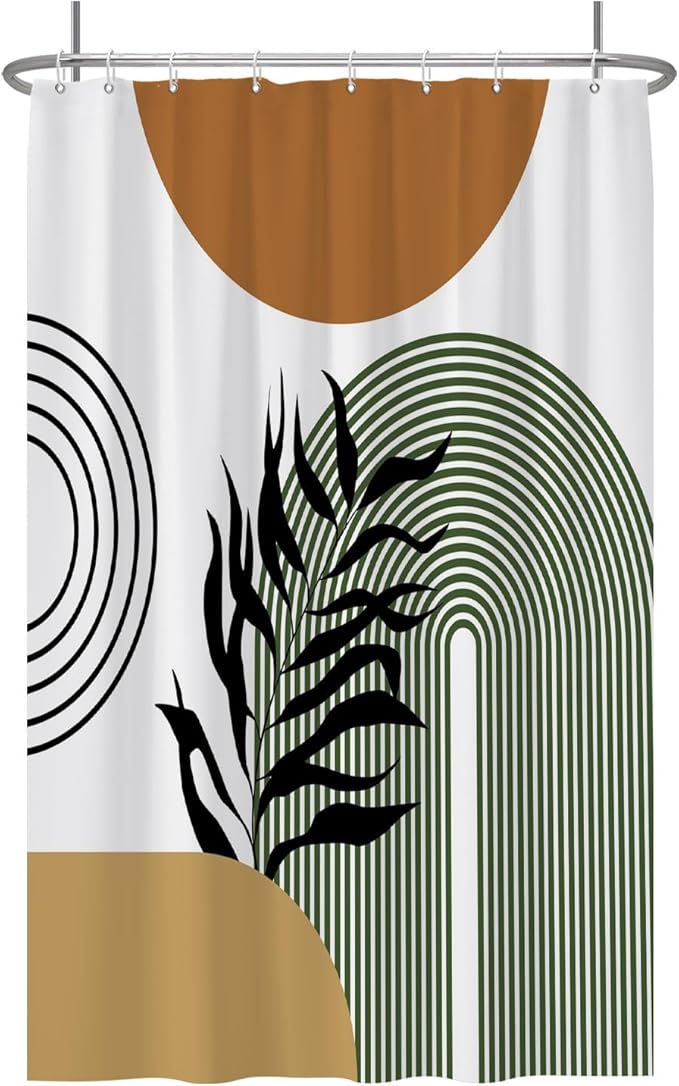 Baocicoo Boho Mid Century Abstract Leaf Plant Botanical Tropical Palm Shower Curtain for Bathroom Hotel Bathtub Cubicle Living Room Decor Fabric Shower Curtain with Hooks 48x72 Inches