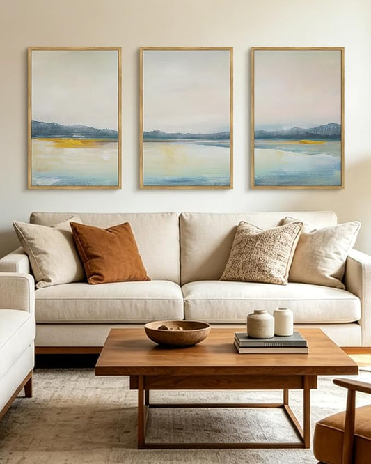 KUVIOKE Abstract Landscape Framed Wall Art Minimalist Neutral Illustrations Modern Art Decorative Nordic Home Decor 24x36in (Natural Framed)