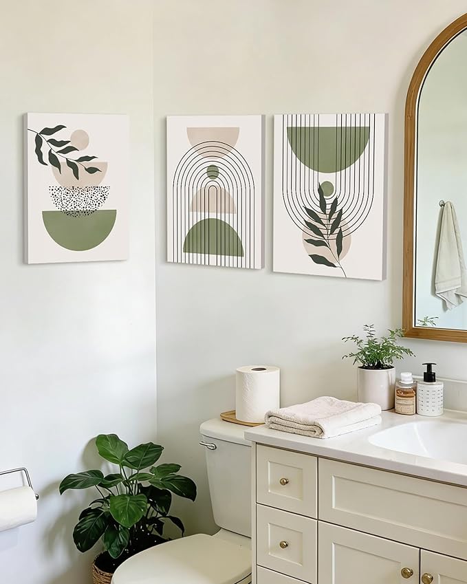 Drsoum Green Botanical Boho Wall Art Framed Modern Sage Bohemian Plant Wall Decor Abstract Geometry Lines Prints Ready to Hang 12x16in Framed