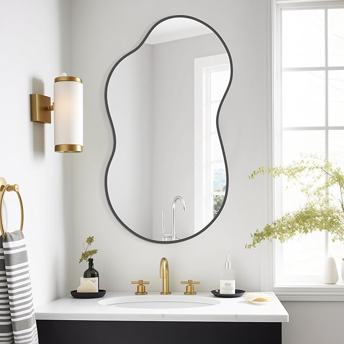 WallBeyond Irregular Wall Mirror – Asymmetrical Mirror with Aluminum Alloy Frame, Decorative Wall Mirror for Living Room, Bedroom, Bathroom, and Entryway 36" H x 20" W (Black)