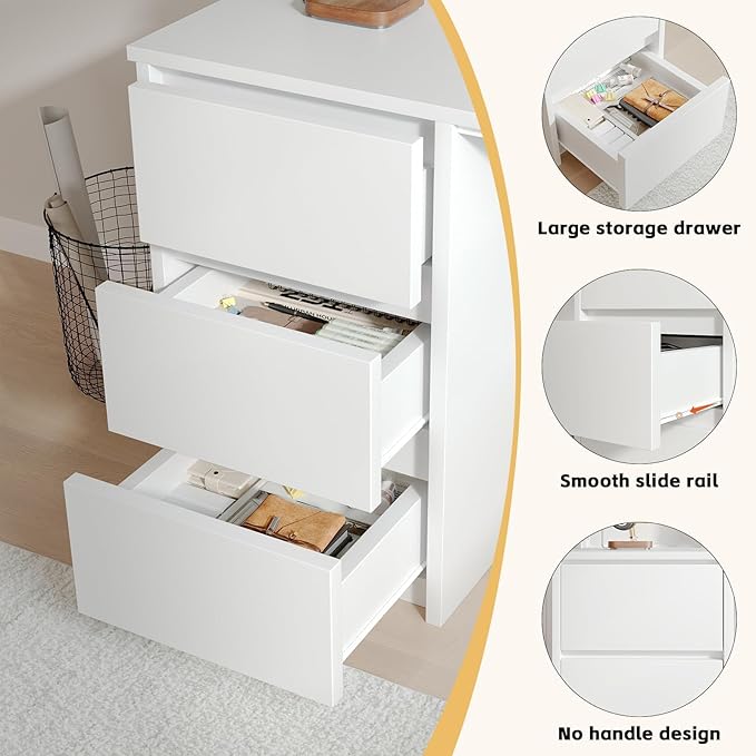 MaverickFurni White Desk with Hutch, 47 Inch Computer Desk with 3 Drawers for Bedroom, Study Writing Desk with Shelves for Small Spaces, Adjustable Feet