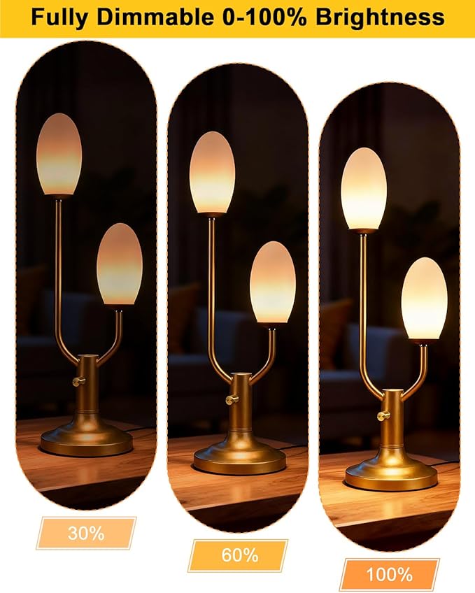 Lightdot Mid Century Modern Table Lamp Vintage Gold Dimmable Plug in Small Bedside Lamps with Oval Shade Cute Desk Lamp Nightstand Reading Light for Bedroom Office Living Room