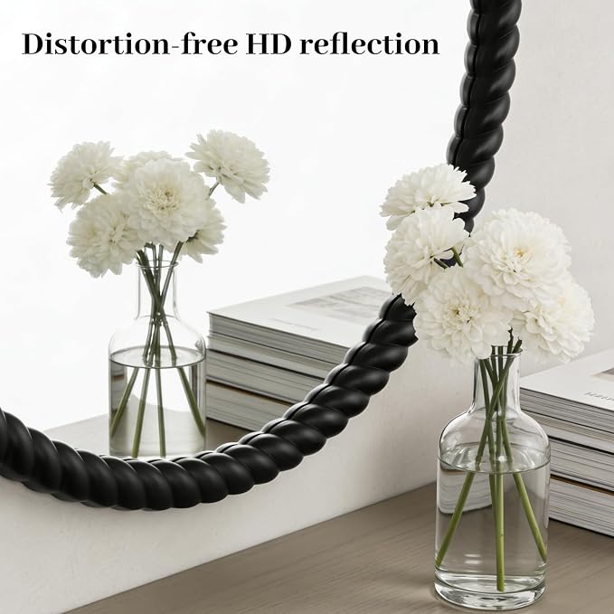 WallBeyond 30" Round Mirror with Rope-Design Frame, Large Circle Wall Mirror for Bathroom, Bedroom, Entryway & Living Room, Black