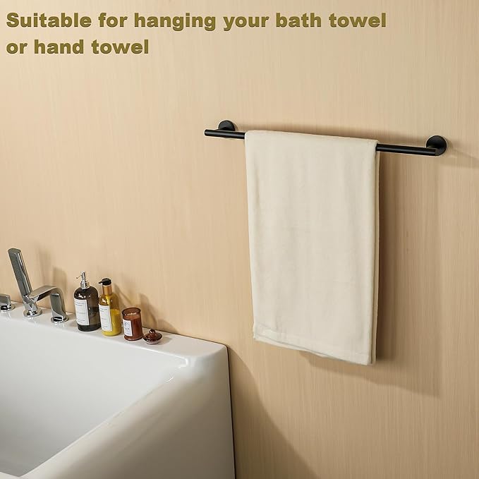SAYAYO Black Towel Racks for Bathroom, 24 Inch Towel Bar Towel Rod Towel Holder Wall Mount SUS304 Stainless Steel (26.6 Inch Total Length)