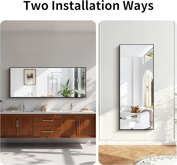 KOCUUY Black Bathroom Mirrors, 60"x24" Large Rectangle Mirrors for Bathroom Sink, Oversized Wall Mirror Black Metal Framed Decor for Living Room, Farmhouse, Entryway, Hang Horizontal/Vertical