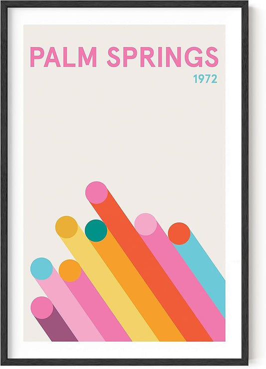 HAUS AND HUES Retro Vintage Poster: Pink Abstract Aesthetic Picture, Colorful Modern City Wall Art, Danish Travel Art Print, Bright Geometric Wall Decor (Black Frame, 24x36)