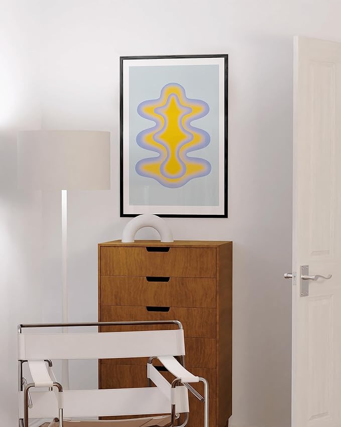 HAUS AND HUES Abstract Wall Art – Blue and Yellow Shape Poster, Minimalist Geometric Print, Modern Vintage-Inspired Decor (Black Frame, 24x36)