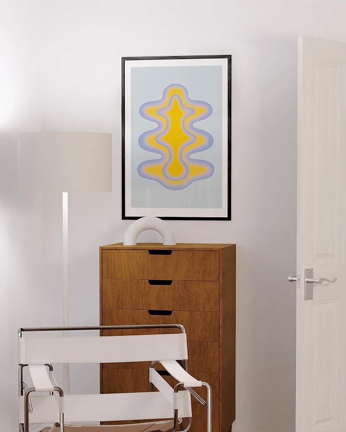 HAUS AND HUES Abstract Wall Art – Blue and Yellow Shape Poster, Minimalist Geometric Print, Modern Vintage-Inspired Decor (Black Frame, 24x36)