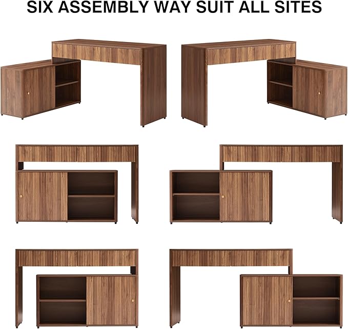 Modern Computer PC Desk Table with Storage, Corner L Shaped Desk with Drawers, Home Office Desk for Bedroom and Small Space, for Writing, Executive, Study, Work, Vanity - Walnut