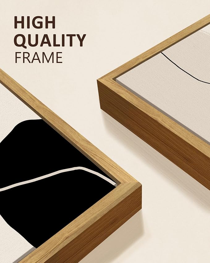 KUVIOKE Black Abstract Framed Wall Art Boho Room Decor Set of 6 Minimalist Geometric Line Art Bohemian Mid Century Modern Prints for Bedroom Living Room 8x10in (Natural Framed)
