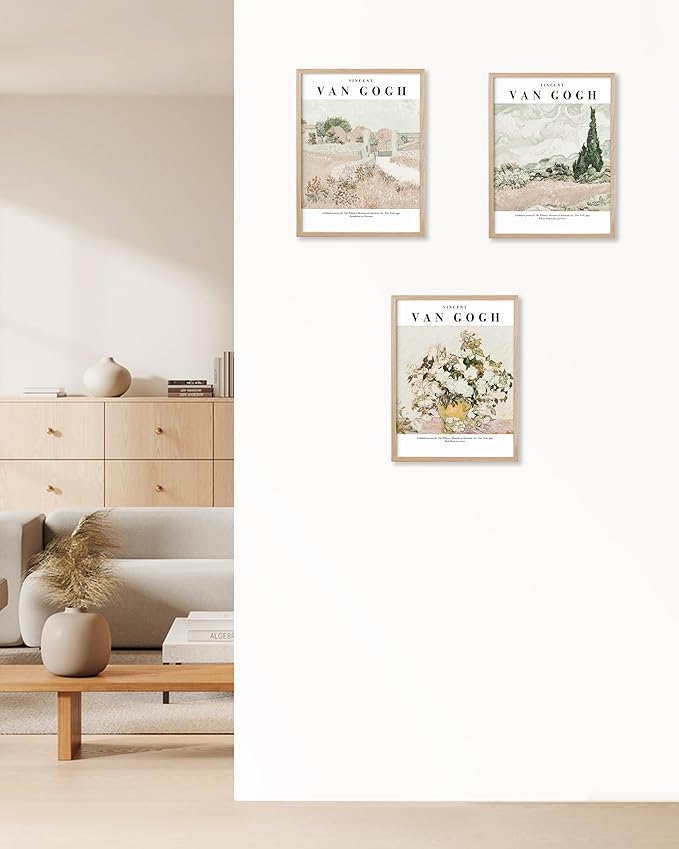 HesenDot Unframed Vintage Van Gogh Exhibition Posters Set of 3, French Country Landscape Floral Wall Art, Minimalist Chic Canvas Prints, Farmhouse Home Decor for Bedroom Living Room Study Office, Unframed