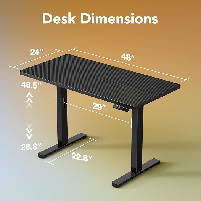 HUANUO Electric Standing Desk, 48" x 24" Height Adjustable Desk, 4 Memory Height Settings, Sit to Stand Up Desk for Home Office, with Headphone Hook, Cable Manager, Walnut