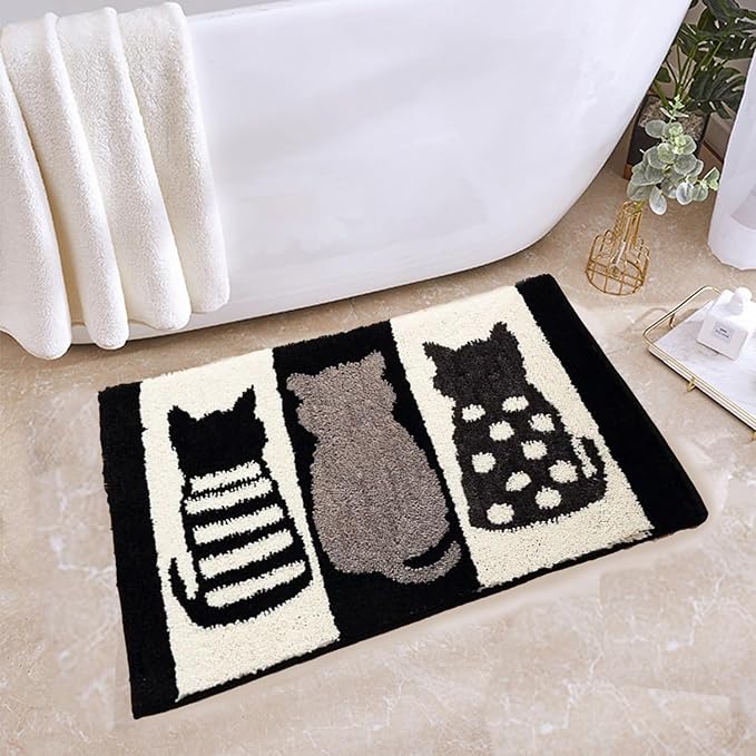 Hi Space Cat Bathroom Rugs 25.6x18IN Kitty Bath Mat for Bathroom Non Slip Machine Washable Soft Microfiber Absorbent Cute Bath Rug Plush for Tub Shower Sink Fluffy Home Decor Accessories