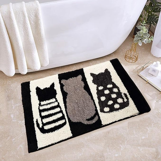 Hi Space Cat Bathroom Rugs 25.6x18IN Kitty Bath Mat for Bathroom Non Slip Machine Washable Soft Microfiber Absorbent Cute Bath Rug Plush for Tub Shower Sink Fluffy Home Decor Accessories