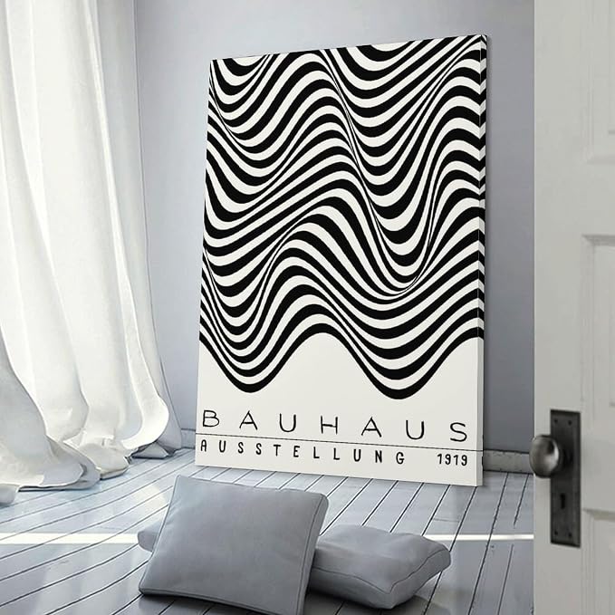 Bauhaus Print Poster,black And White Poster,Abstract Art,Minimalist,Stylish Mid Century Art Canvas Wall Art Print Poster For Home School Office Decor Frame-style 20x30inch(50x75cm)