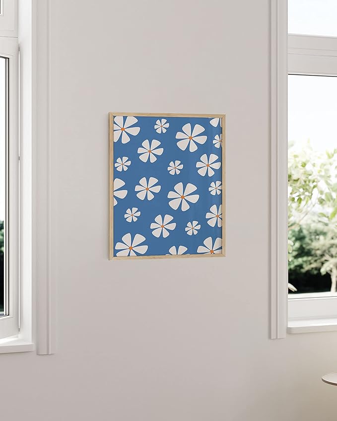 HAUS AND HUES Daisy Flower Painting - Blue Flower Art Posters for Room Aesthetic, Floral Prints (Unframed, 16x20)