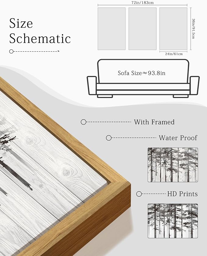 KUVIOKE Woodcut Pine Tree Framed Wall Art Nature Abstract Forest Wall Decor Rustic Minimalist Painting for Bedroom Dining Room 24x36in (Natural Framed)